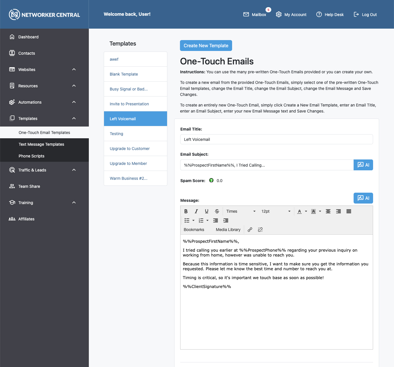 Networker Central email marketing