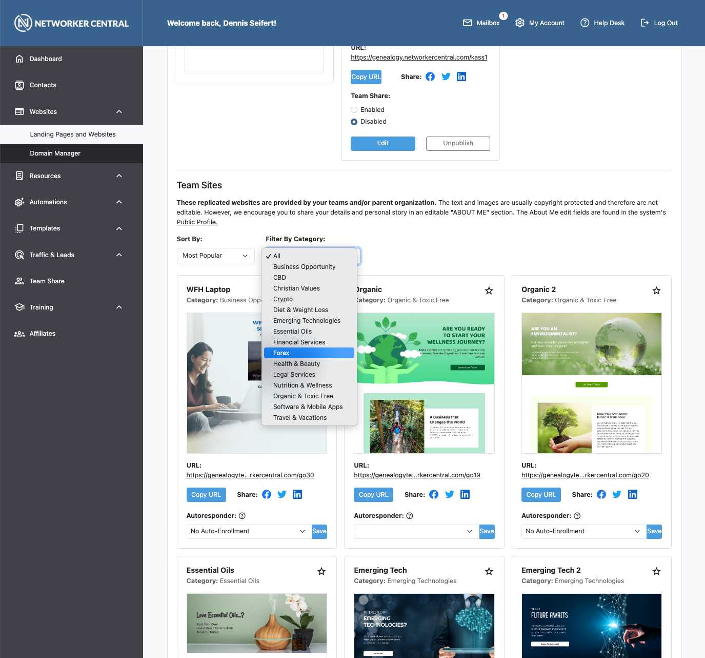Networker Central websites and funnels